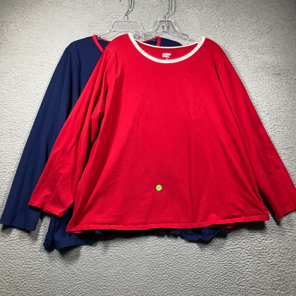 Lands' End T Shirt Tops Women's Plus 3X Blue Red Long Sleeve Lot‎ of 2  STAIN